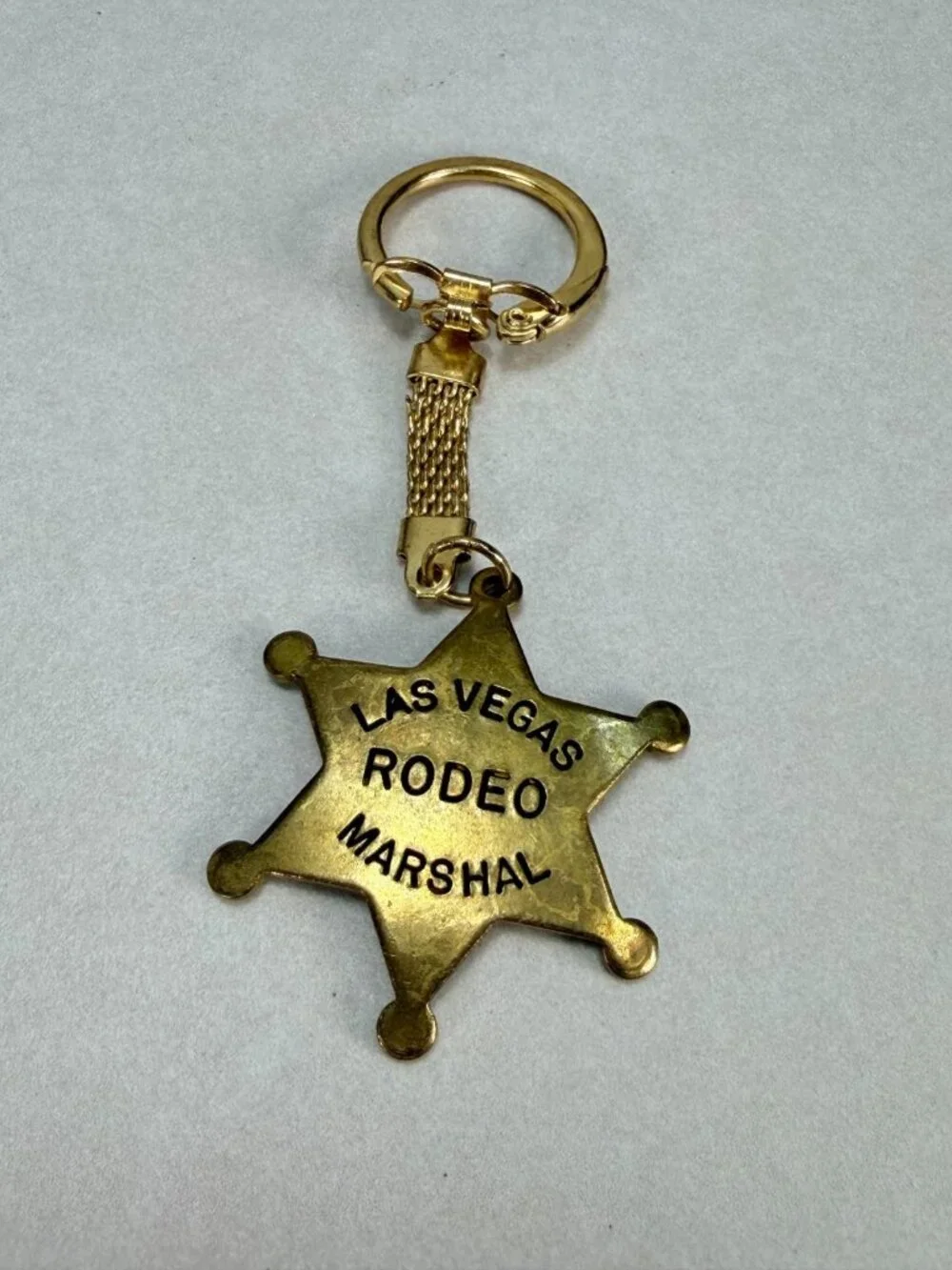 Vintage Las Vegas Rodeo Marshal Sheriff Star Brass Keychain Souvenir Collectible